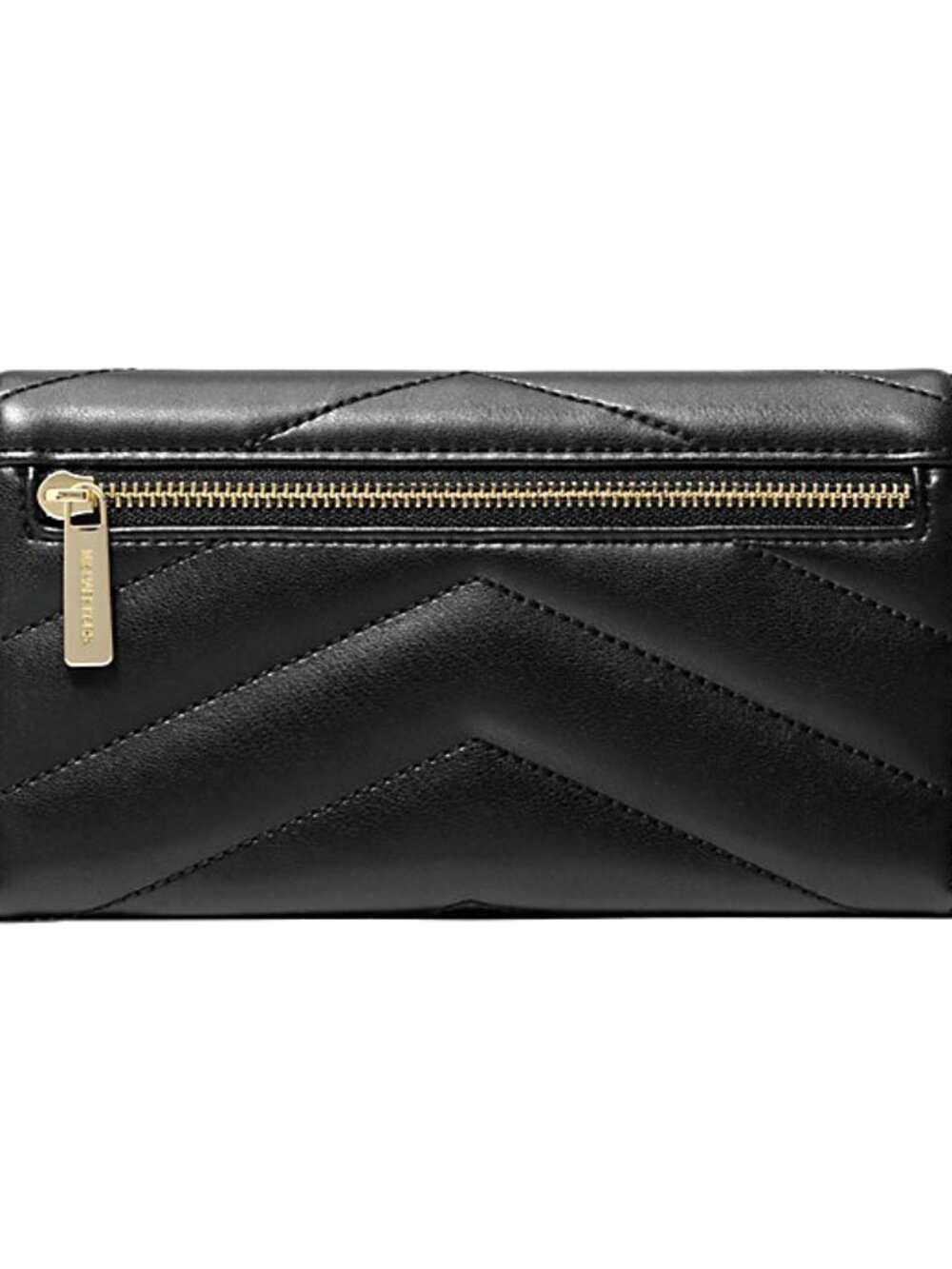 New Michael Kors Jet Set Travel Large Trifold Wallet Leather Quilted Black /Gold - Picture 2 of 3